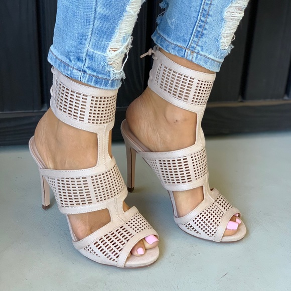 Nude Ankle Cuff Perforated High Heel Sandals - Picture 4 of 6